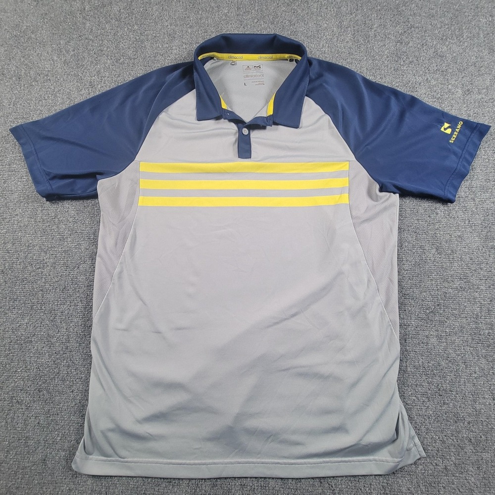 Adidas Polo Shirt Mens Large Gray Navy ClimaCool Striped Golf Raglan BC2429 - Picture 2 of 10